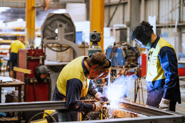 B&B Steel NT welders fabricating structural steel in the workshop